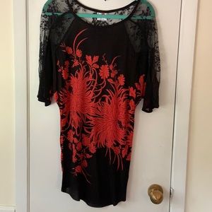 Free People red and black top